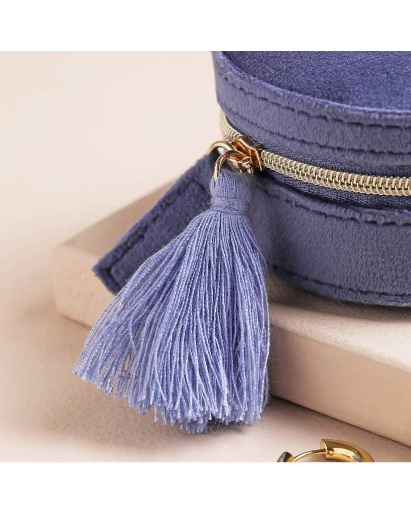 Moonrise Mini Round Velvet Travel Jewellery Case in Blue – thoughtful gifts and beautiful finds from C&K, an independent lifestyle store in Settle.