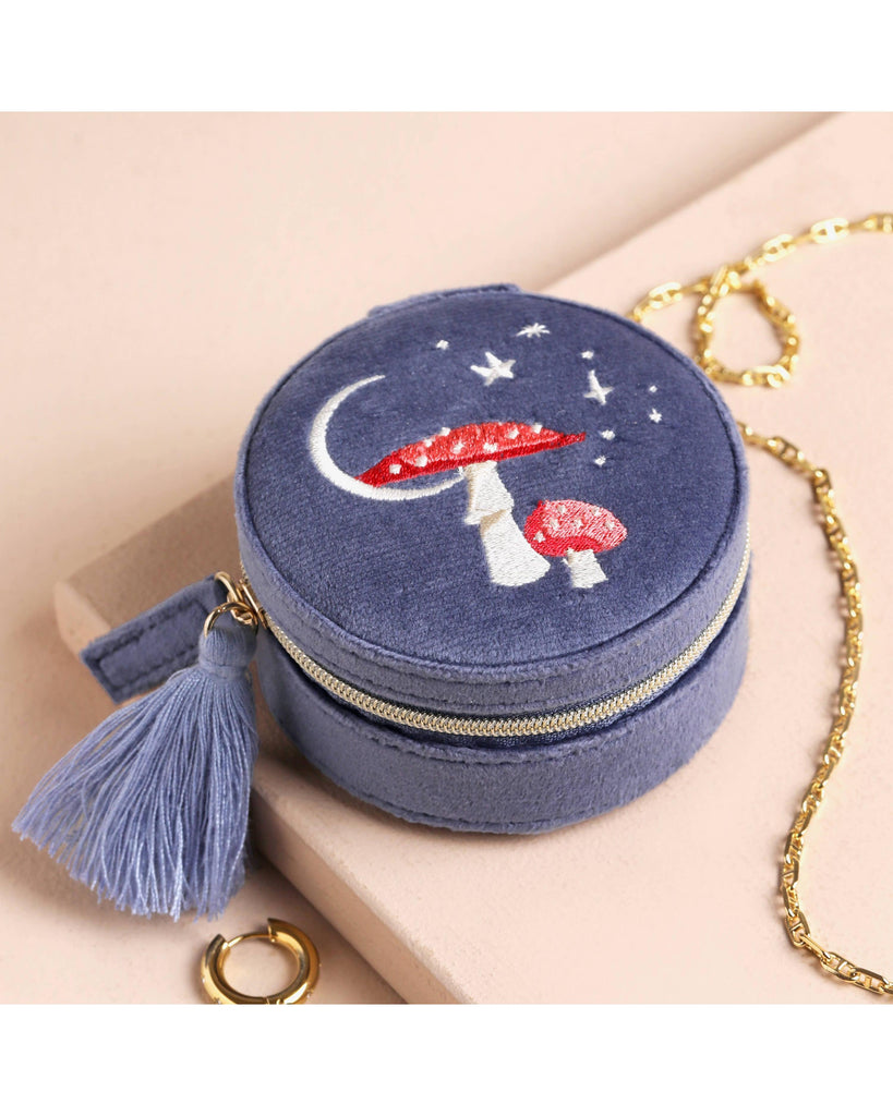 Moonrise Mini Round Velvet Travel Jewellery Case in Blue – thoughtful gifts and beautiful finds from C&K, an independent lifestyle store in Settle.