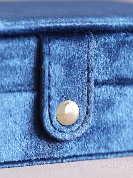Navy Blue Velvet Rectangular Travel Jewellery Case – thoughtful gifts and beautiful finds from C&K, an independent lifestyle store in Settle.