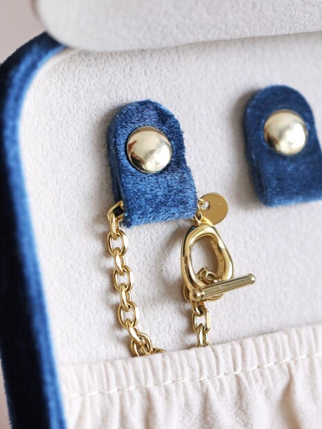 Navy Blue Velvet Rectangular Travel Jewellery Case – thoughtful gifts and beautiful finds from C&K, an independent lifestyle store in Settle.