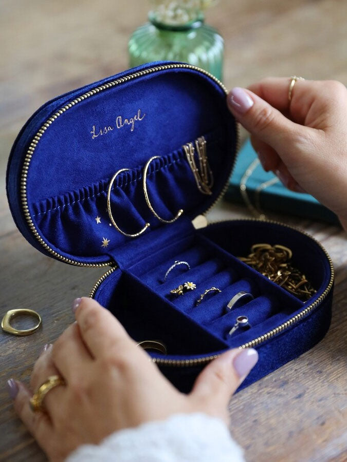 Starry Night Velvet Oval Jewellery Case in Navy – thoughtful gifts and beautiful finds from C&K, an independent lifestyle store in Settle.