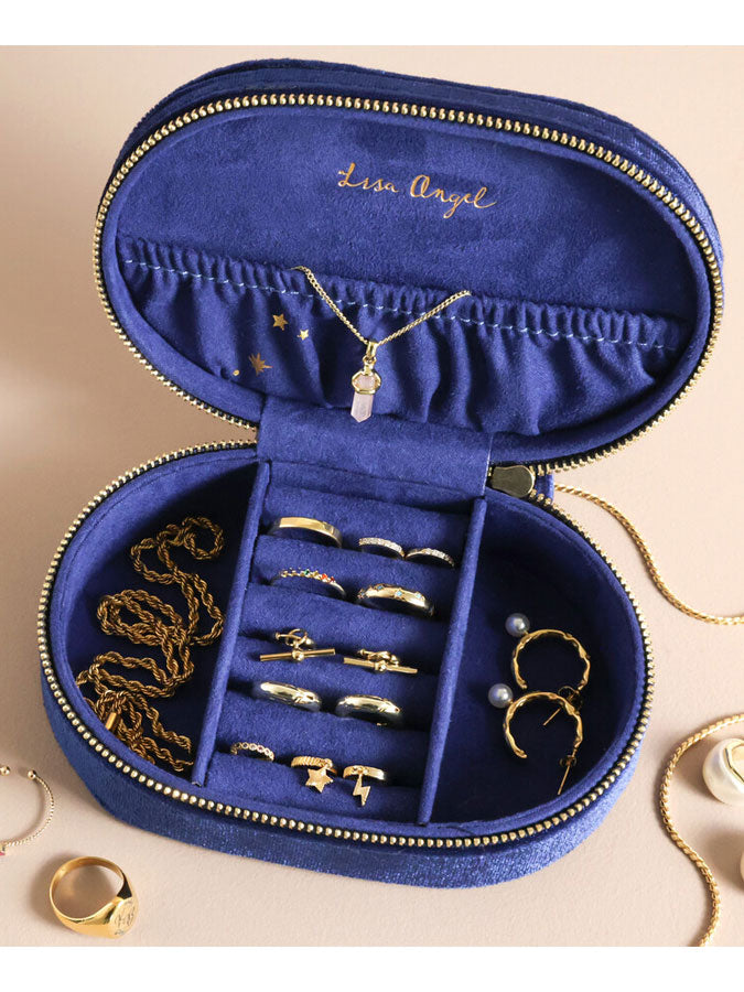 Starry Night Velvet Oval Jewellery Case in Navy – thoughtful gifts and beautiful finds from C&K, an independent lifestyle store in Settle.