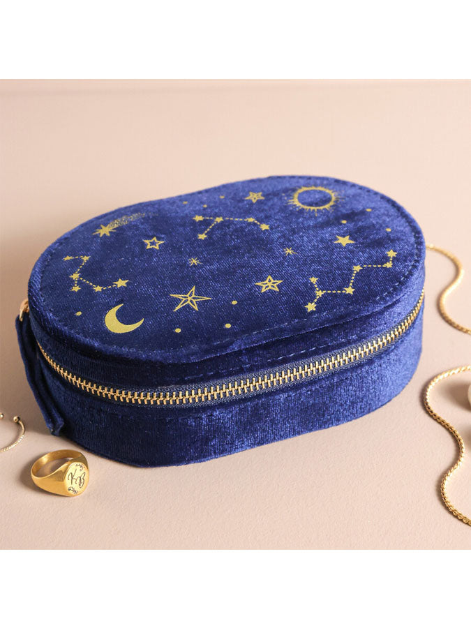 Starry Night Velvet Oval Jewellery Case in Navy – thoughtful gifts and beautiful finds from C&K, an independent lifestyle store in Settle.