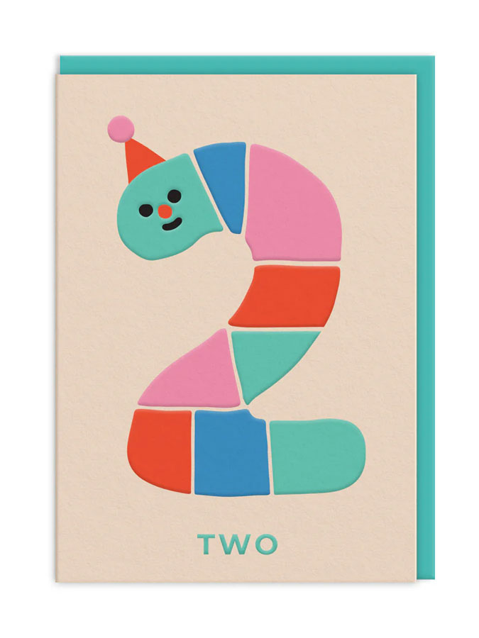 Age 2 Rainbow Worm – beautiful greeting card from C&K, an independent lifestyle store in Settle.