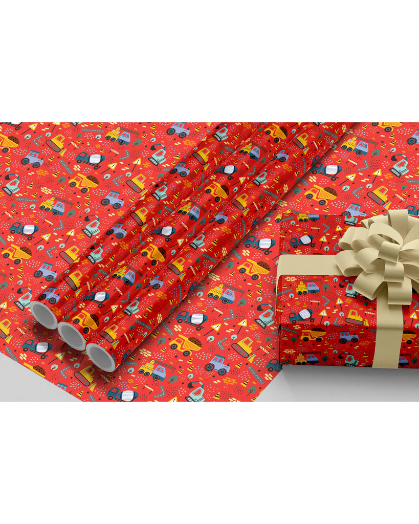 Boys Diggers, Construction, Vehicles, Gift Wrap, For Kids – beautiful greeting card from C&K, an independent lifestyle store in Settle.