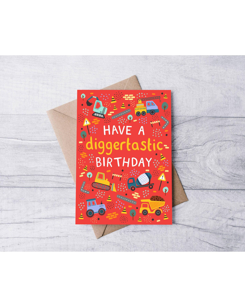 Boys Diggers, Construction, Vehicles, Gift Wrap, For Kids – beautiful greeting card from C&K, an independent lifestyle store in Settle.