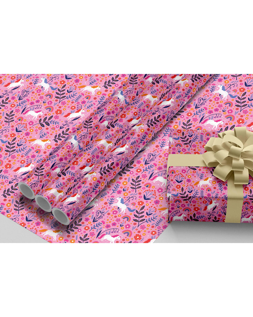 Girls Pink Unicorn Wrapping Paper, Gift Wrap, For Kids – beautiful greeting card from C&K, an independent lifestyle store in Settle.