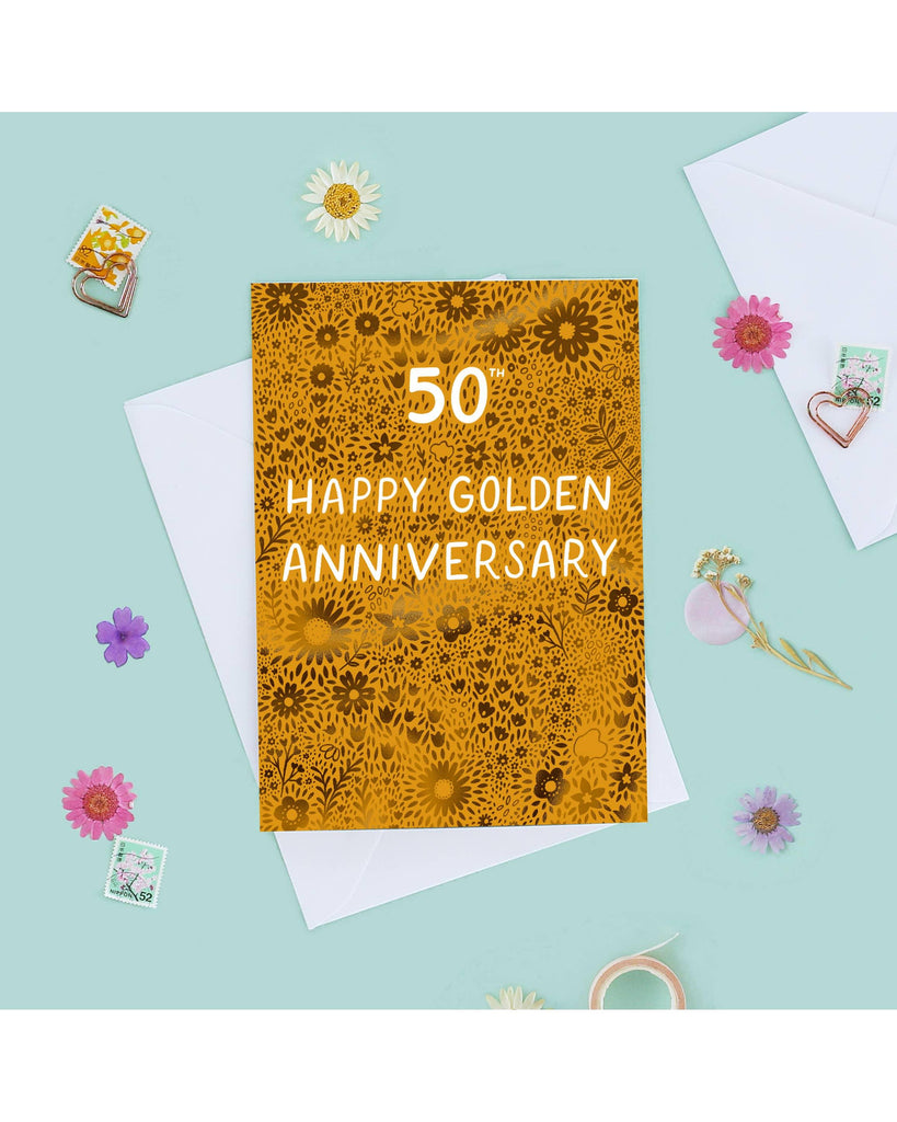 Golden 50th Wedding Anniversary Card - Gold Foil – beautiful greeting card from C&K, an independent lifestyle store in Settle.
