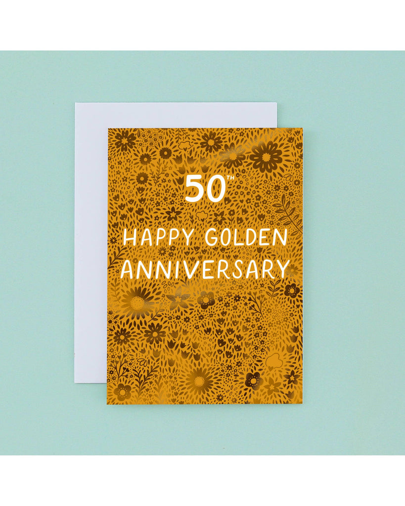 Golden 50th Wedding Anniversary Card - Gold Foil – beautiful greeting card from C&K, an independent lifestyle store in Settle.