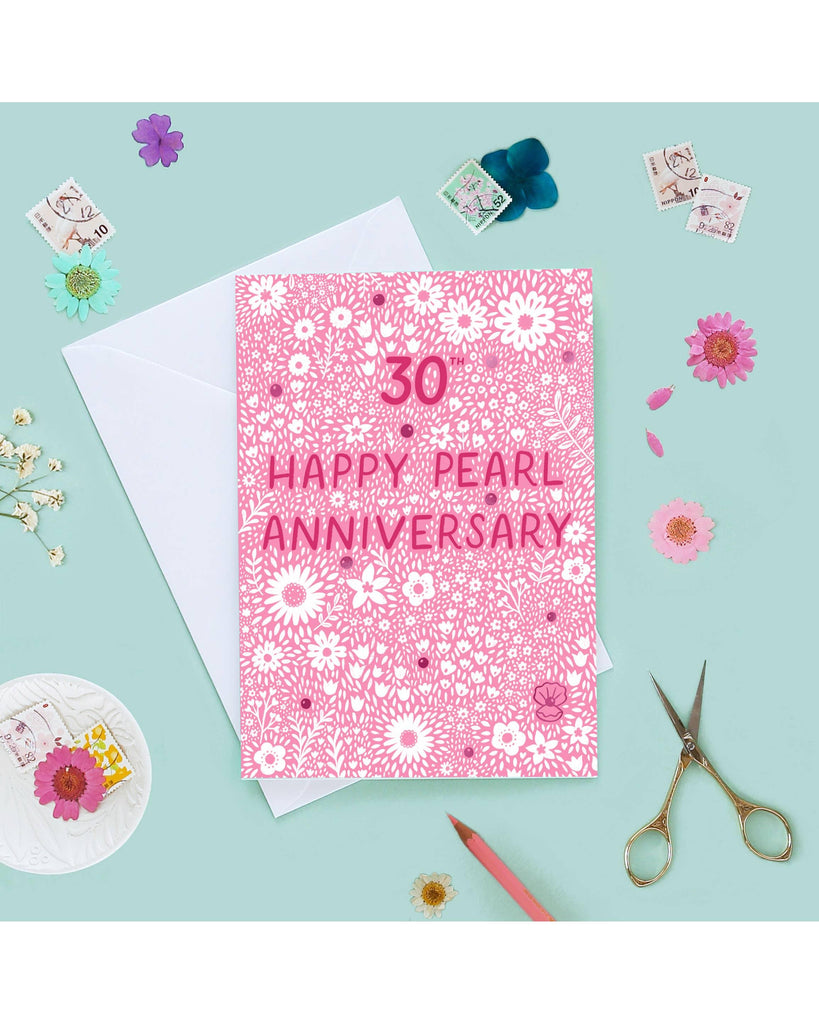 Pearl 30th Wedding Anniversary Card - Pink Foil – beautiful greeting card from C&K, an independent lifestyle store in Settle.