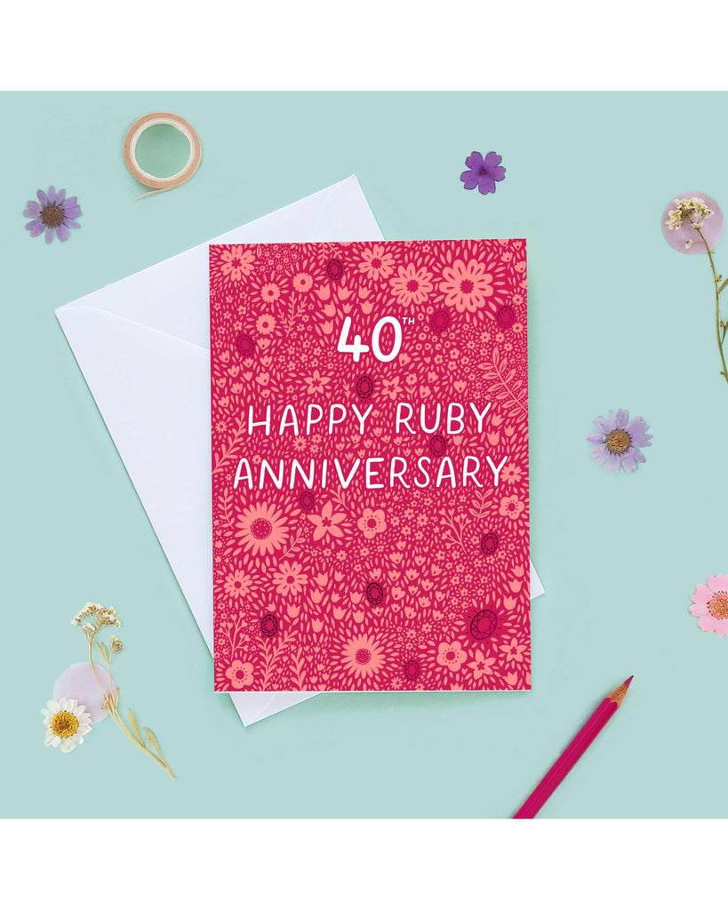 Ruby 40th Wedding Anniversary Card - Pink Foil – beautiful greeting card from C&K, an independent lifestyle store in Settle.