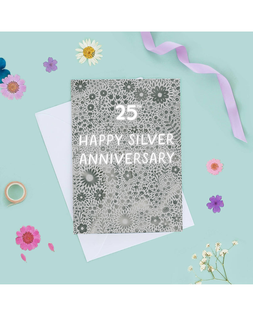 Silver 25th Wedding Anniversary Card - Silver Foil – beautiful greeting card from C&K, an independent lifestyle store in Settle.