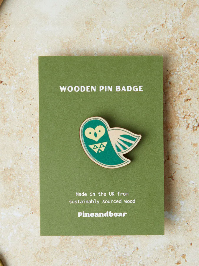 Wooden Pin Badge - Owl – thoughtful gifts and beautiful finds from C&K, an independent lifestyle store in Settle.