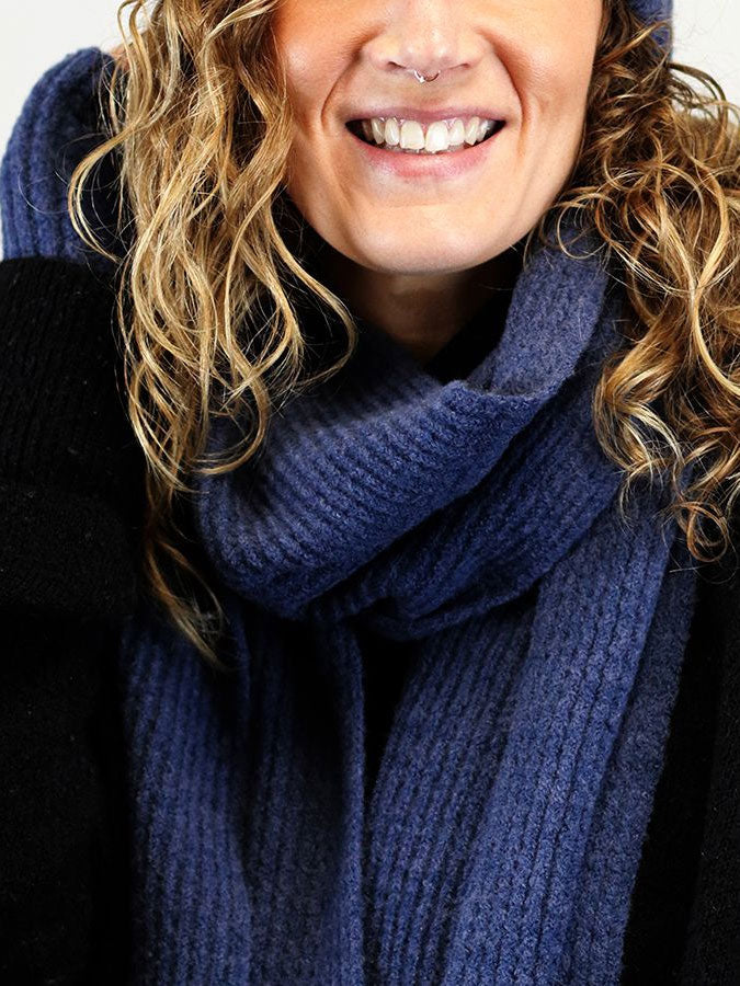 Dark Denim Mini Cable Knit Scarf – stylish accessories from C&K, an independent lifestyle store in Settle, North Yorkshire.