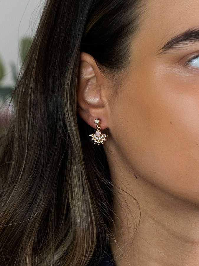 Faux Gold & Pink Crystal Fan Earrings – stylish accessories from C&K, an independent lifestyle store in Settle, North Yorkshire.