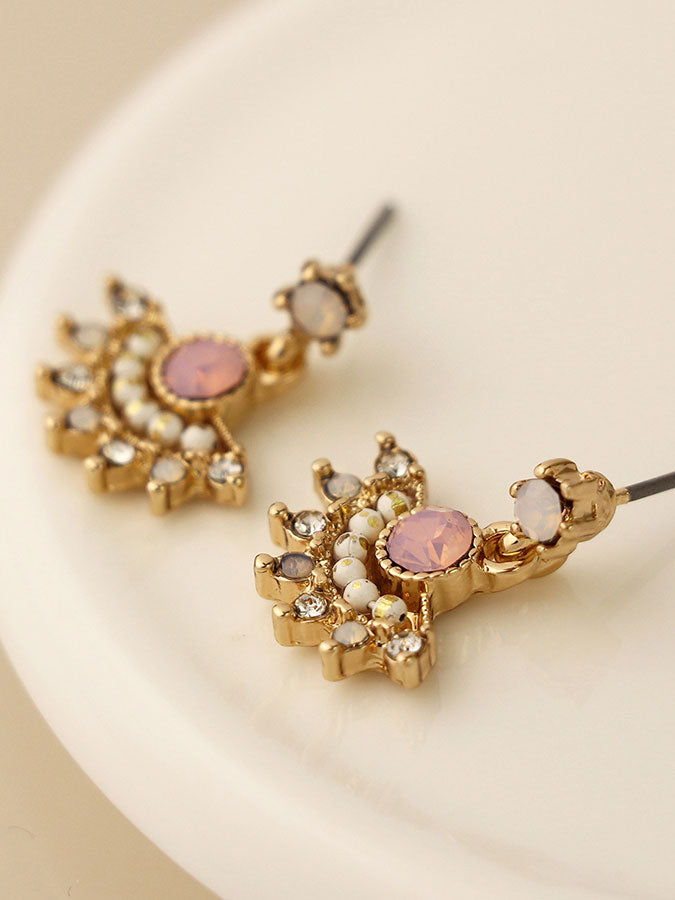 Faux Gold & Pink Crystal Fan Earrings – stylish accessories from C&K, an independent lifestyle store in Settle, North Yorkshire.