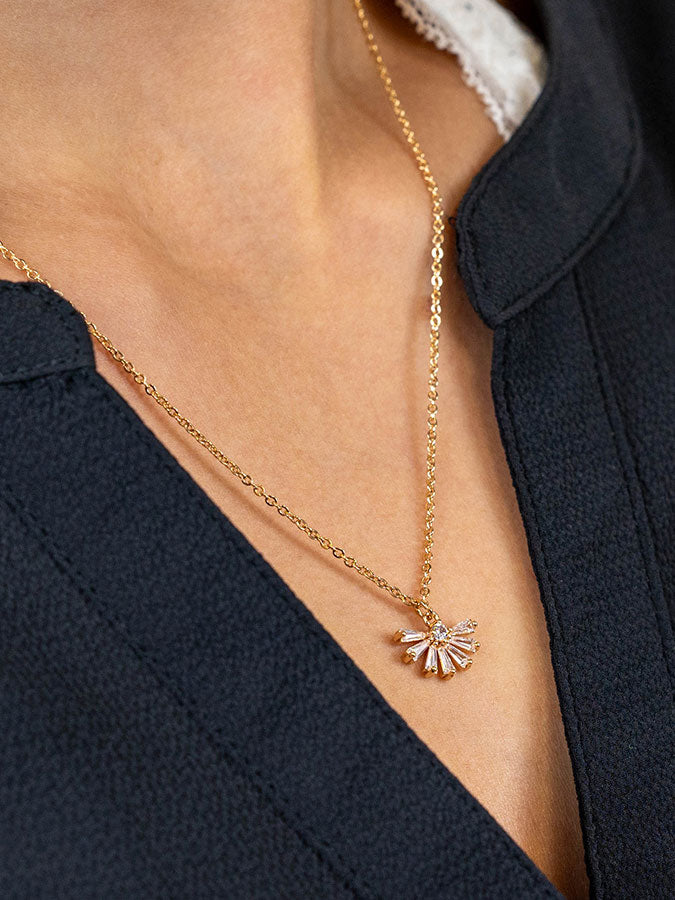 Faux Gold Simple Crystal Fan Necklace – stylish accessories from C&K, an independent lifestyle store in Settle, North Yorkshire.