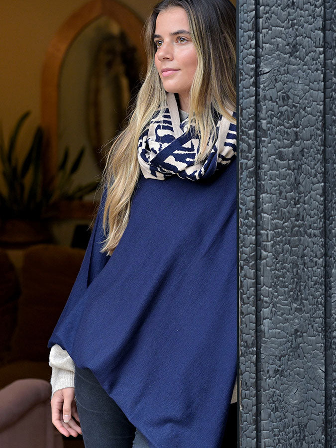 Navy Blue Fine Knit Poncho – stylish accessories from C&K, an independent lifestyle store in Settle, North Yorkshire.
