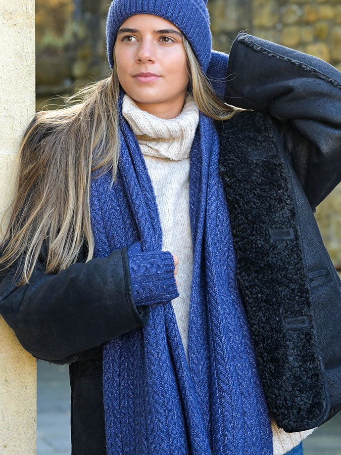 Navy Herringbone Cable Knit Scarf – stylish accessories from C&K, an independent lifestyle store in Settle, North Yorkshire.