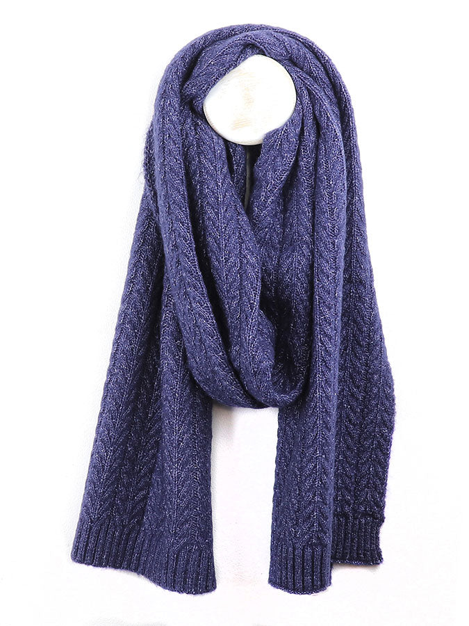 Navy Herringbone Cable Knit Scarf – stylish accessories from C&K, an independent lifestyle store in Settle, North Yorkshire.