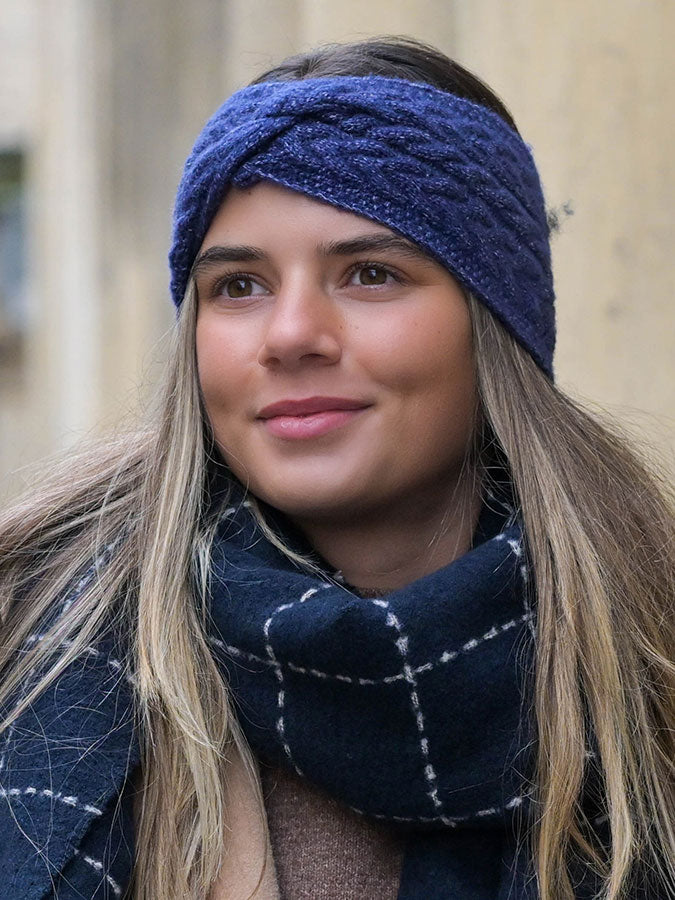 Navy Herringbone Cosy Twist Headband – stylish accessories from C&K, an independent lifestyle store in Settle, North Yorkshire.