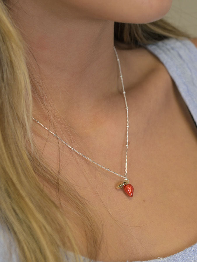 Silver Plated Enamel Strawberry Necklace – stylish accessories from C&K, an independent lifestyle store in Settle, North Yorkshire.