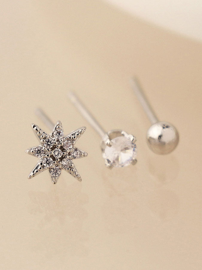 Silver Plated Star & Crystal Studs Three Pack – stylish accessories from C&K, an independent lifestyle store in Settle, North Yorkshire.