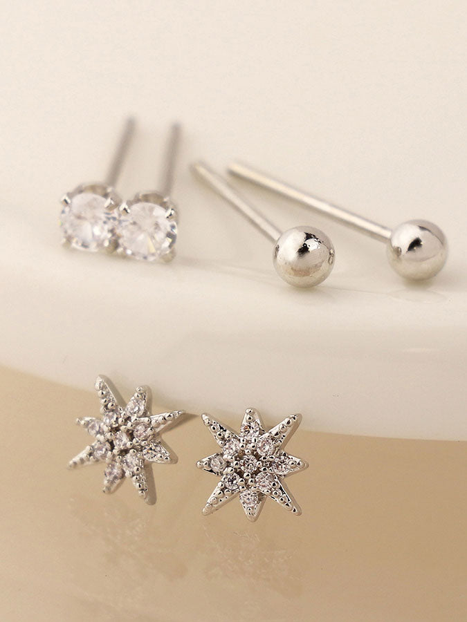 Silver Plated Star & Crystal Studs Three Pack – stylish accessories from C&K, an independent lifestyle store in Settle, North Yorkshire.