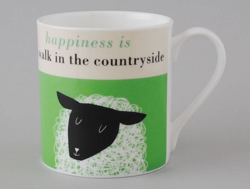 Happiness Sheep Bone China Mug Green – thoughtful gifts and beautiful finds from C&K, an independent lifestyle store in Settle.