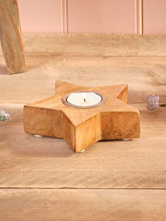 Mango Wood Star Tea Light Holder – thoughtful gifts and beautiful finds from C&K, an independent lifestyle store in Settle.