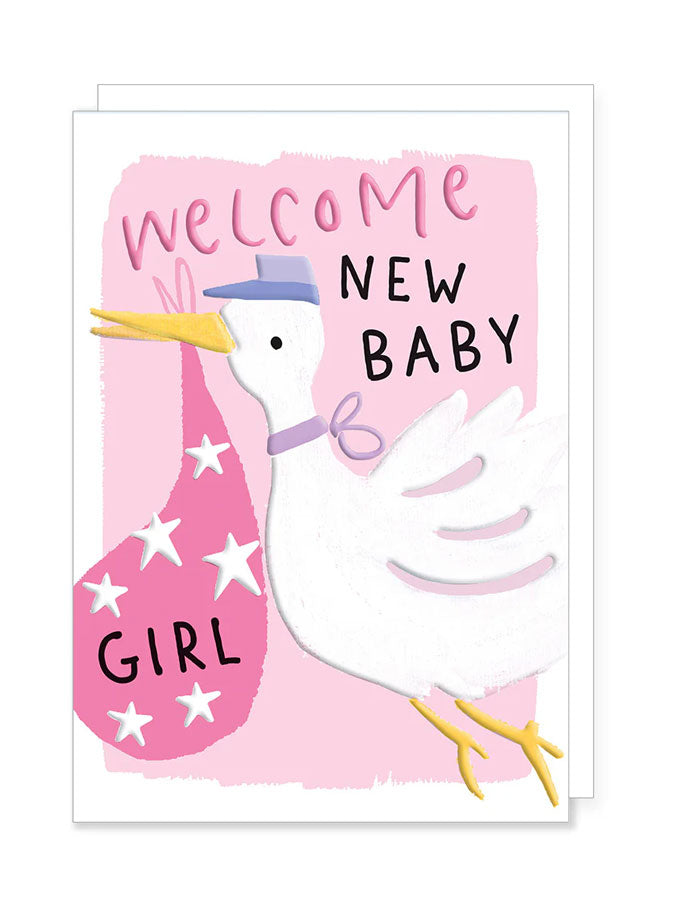 Welcome Baby Girl Stork – beautiful greeting card from C&K, an independent lifestyle store in Settle.