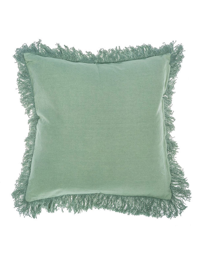 Block Print Fringed Cushion Green – thoughtful gifts and beautiful finds from C&K, an independent lifestyle store in Settle.