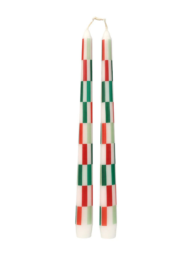 Red and Green Check Taper Candles – thoughtful gifts and beautiful finds from C&K, an independent lifestyle store in Settle.
