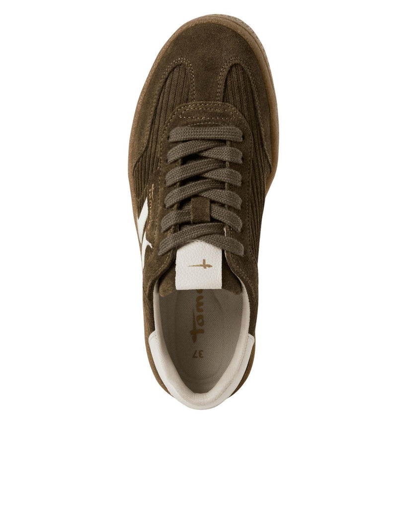 Olive cord leather trainer – timeless women’s fashion from C&K, an independent lifestyle store in Settle, North Yorkshire.