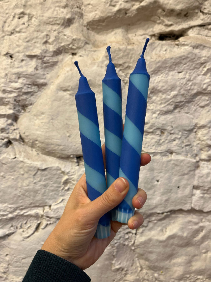 Aqua & Blue Helter Skelter Taper Candle – thoughtful gifts and beautiful finds from C&K, an independent lifestyle store in Settle.