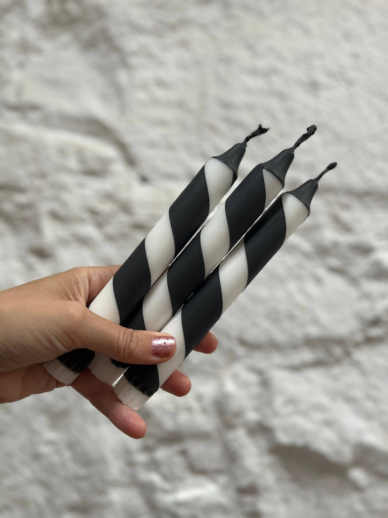 Black & white Helter Skelter Dinner Candle – thoughtful gifts and beautiful finds from C&K, an independent lifestyle store in Settle.