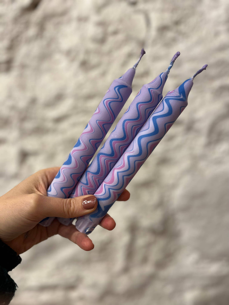 Lilac Marble Taper zigzag candle – thoughtful gifts and beautiful finds from C&K, an independent lifestyle store in Settle.