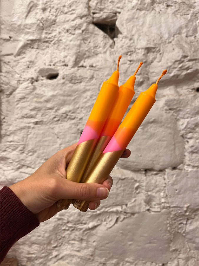 Neon Pink & Orange With Gold Dip Candle – thoughtful gifts and beautiful finds from C&K, an independent lifestyle store in Settle.