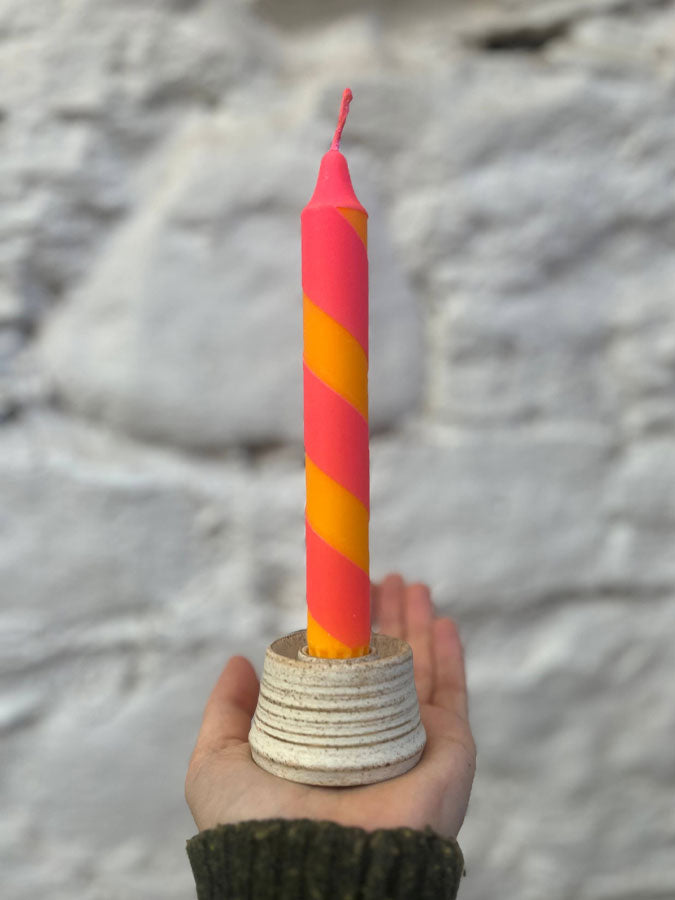 Orange & Deep Bright Pink Helter Skelter Dinner Candle – thoughtful gifts and beautiful finds from C&K, an independent lifestyle store in Settle.