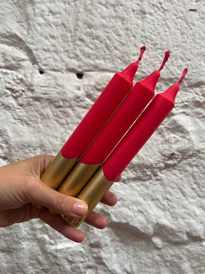 Red with Gold Dip Dinner Candle – thoughtful gifts and beautiful finds from C&K, an independent lifestyle store in Settle.
