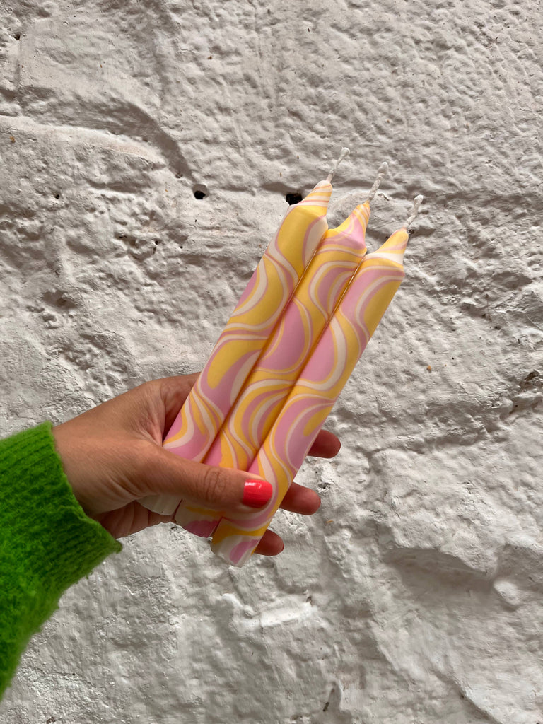 Rose and yellow marble Dinner Candle – thoughtful gifts and beautiful finds from C&K, an independent lifestyle store in Settle.