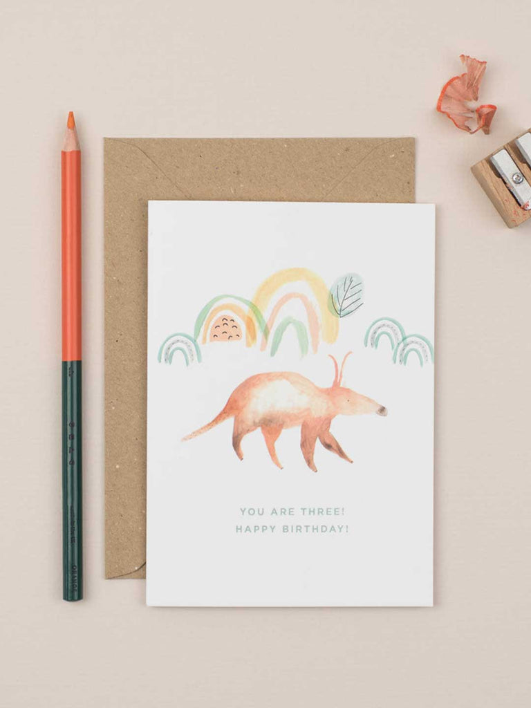 Aardvark Third Birthday Card – beautiful greeting card from C&K, an independent lifestyle store in Settle.