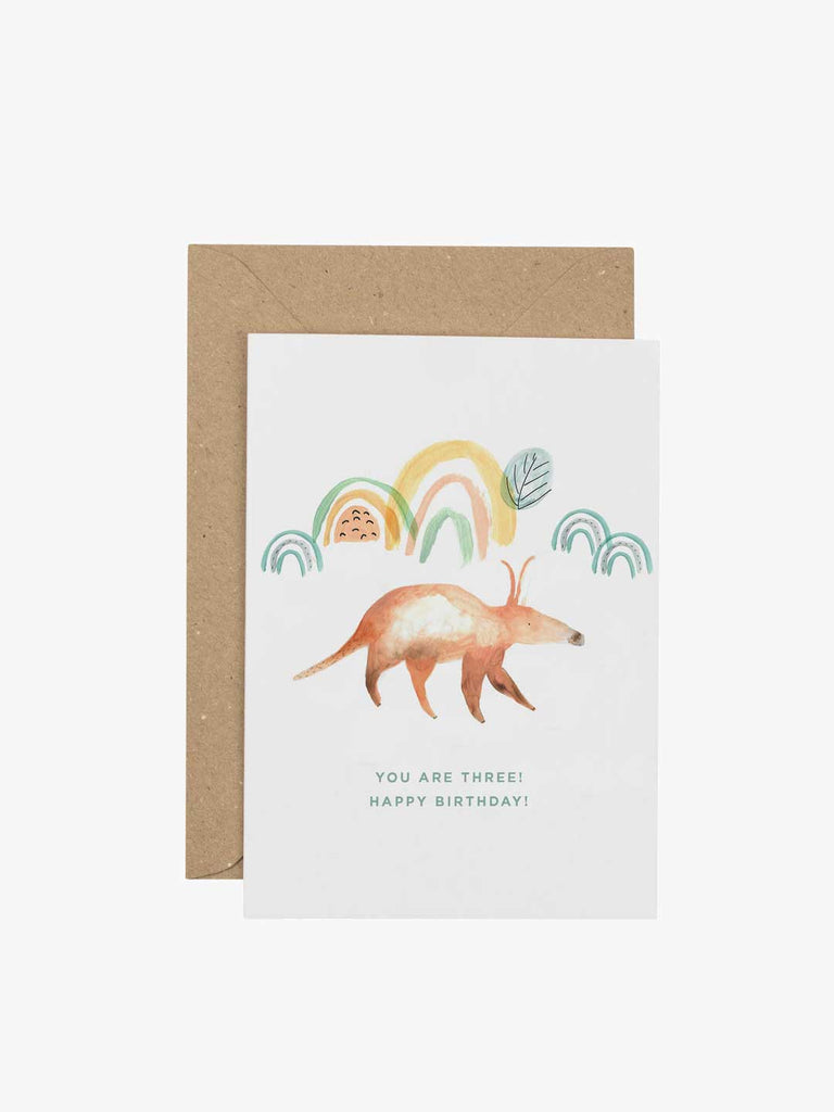 Aardvark Third Birthday Card – beautiful greeting card from C&K, an independent lifestyle store in Settle.