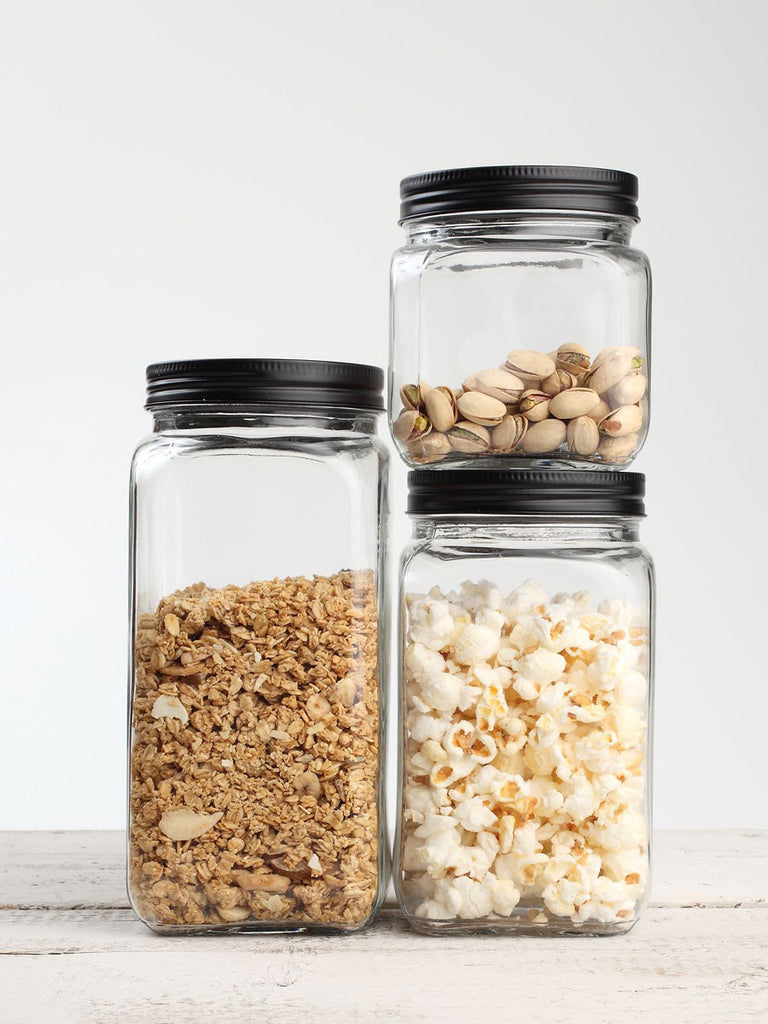 Small Square Glass Jar with Black Lid – quality kitchenware & dining essentials by C&K, an independent lifestyle store in Settle.